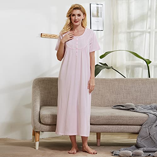 Keyocean Women Nightgowns, Soft Cotton Comfy Lightweight Short Sleeve Ladies Night-dresses, Pink, XX-Large (XXL) - Image 3