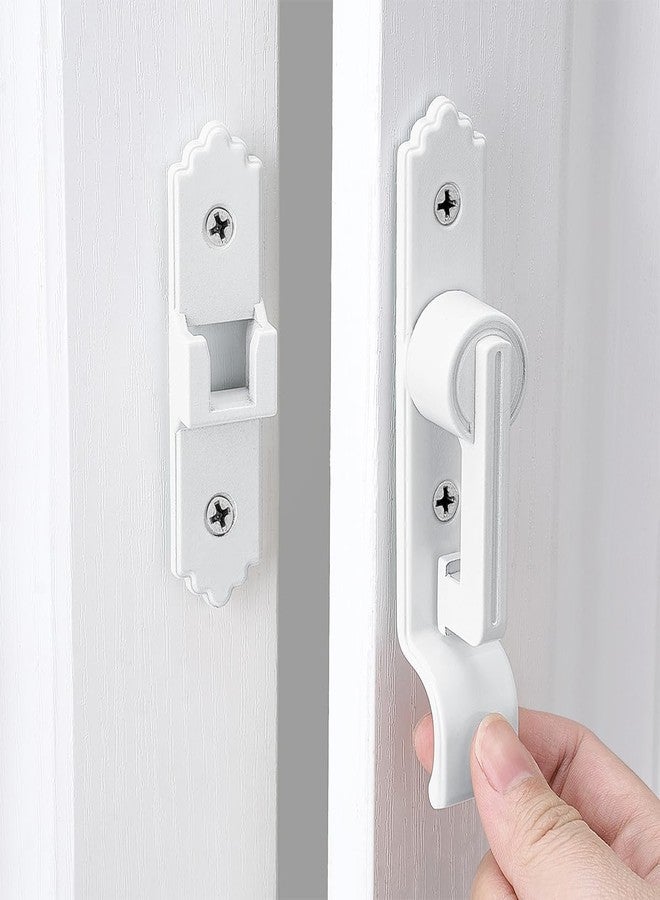INIRET 180 Degree White Barn Door Lock, Flip Gate Latch with Handle, Heavy Sliding Door Latches, Door Security Sliding Latch Lock for Cabinets, Bathroom, Garden, Window, Garage - Image 1