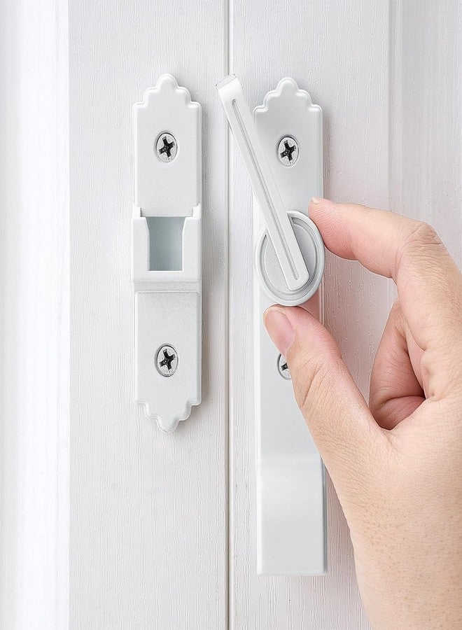 INIRET 180 Degree White Barn Door Lock, Flip Gate Latch with Handle, Heavy Sliding Door Latches, Door Security Sliding Latch Lock for Cabinets, Bathroom, Garden, Window, Garage - Image 3