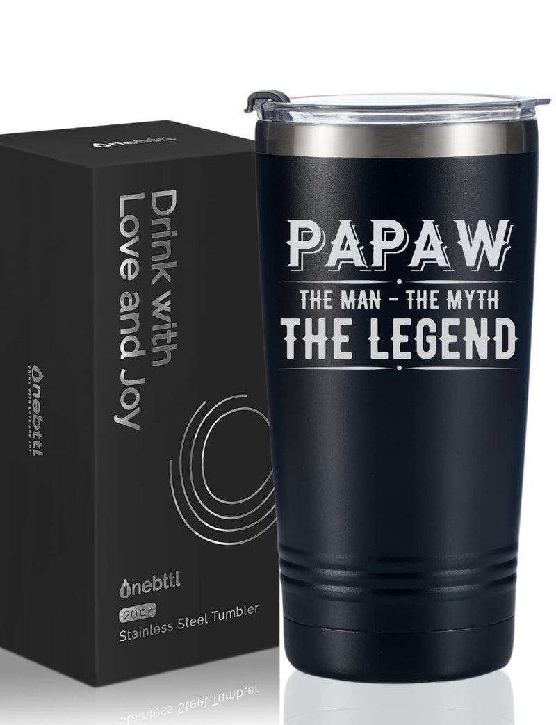 Onebttl Papaw Gifts Tumbler from Granddaughters and Grandsons for Christmas Birthday Fathers Day Stainless Steel Cup with Lid 20oz590ml  The Man The Myth The Legend