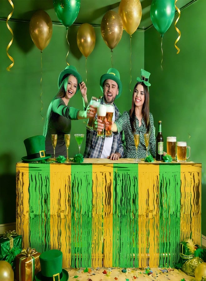 CIPOWM 2 Pack St. Patrick's Day Foil Fringe Table Skirt, Green Gold Wavy Metallic Tinsel Foil Fringe Table Skirts Party Decoration for St. Patrick's Day Party Christmas Tree Indoor Outdoor Decoration - Image 4