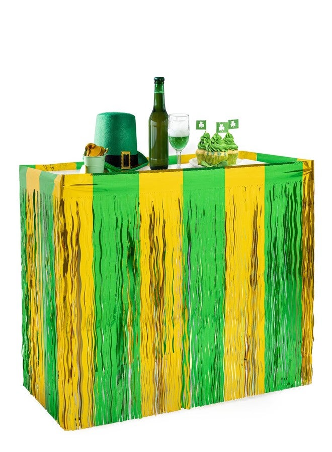 CIPOWM 2 Pack St. Patrick's Day Foil Fringe Table Skirt, Green Gold Wavy Metallic Tinsel Foil Fringe Table Skirts Party Decoration for St. Patrick's Day Party Christmas Tree Indoor Outdoor Decoration - Image 1