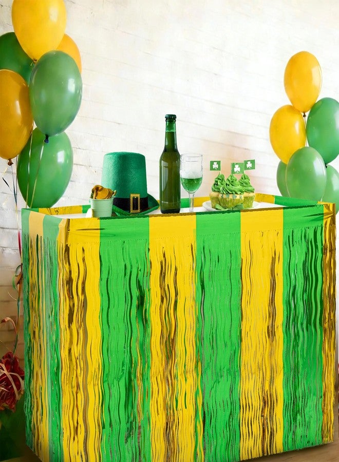 CIPOWM 2 Pack St. Patrick's Day Foil Fringe Table Skirt, Green Gold Wavy Metallic Tinsel Foil Fringe Table Skirts Party Decoration for St. Patrick's Day Party Christmas Tree Indoor Outdoor Decoration - Image 5