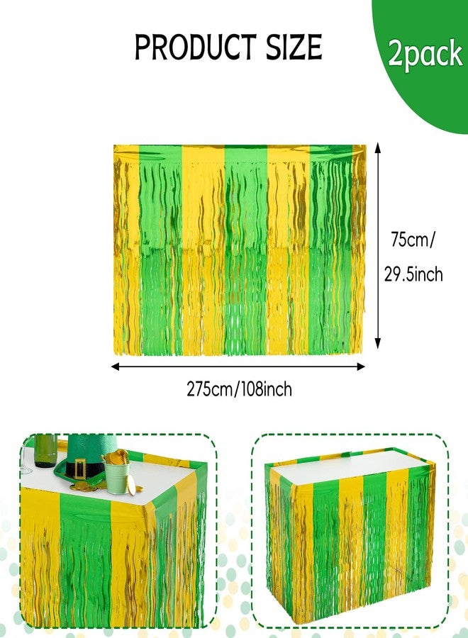 CIPOWM 2 Pack St. Patrick's Day Foil Fringe Table Skirt, Green Gold Wavy Metallic Tinsel Foil Fringe Table Skirts Party Decoration for St. Patrick's Day Party Christmas Tree Indoor Outdoor Decoration - Image 2