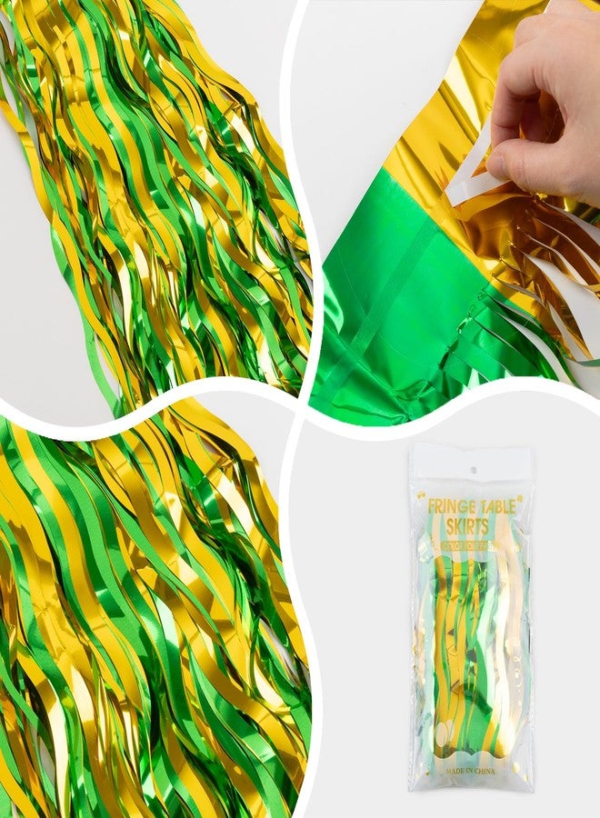 CIPOWM 2 Pack St. Patrick's Day Foil Fringe Table Skirt, Green Gold Wavy Metallic Tinsel Foil Fringe Table Skirts Party Decoration for St. Patrick's Day Party Christmas Tree Indoor Outdoor Decoration - Image 3