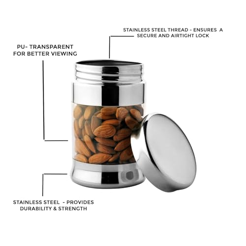 JVL Stainless Steel Classic Canister Set of 4, Airtight, Rust resistant Durable Food-Grade Kitchen Storage Containers for Spices, Pulses, Snacks & More (650 ML) - Image 5