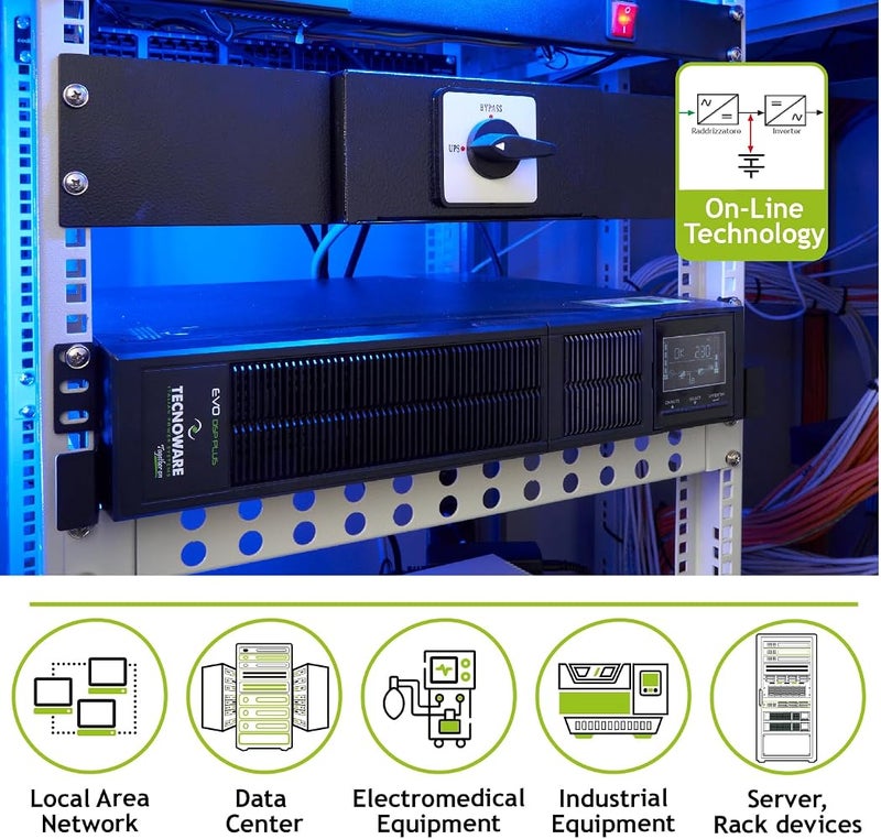 Tecnoware Power Systems 1 Tecnoware UPS EVO DSP PLUS 1200 مصدر طاقة غير منقطع - تقنية الخط المباشر، تركيب برجي - 8 مخارج IEC - مدة تشغيل تصل إلى 40 دقيقة - القدرة 1200 VA - Image 4