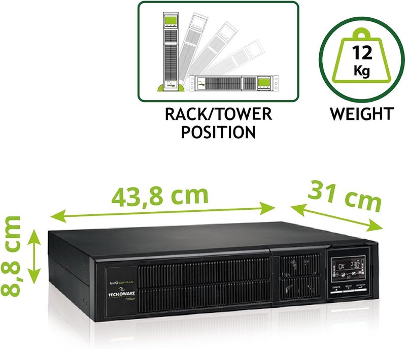 Tecnoware Power Systems 1 Tecnoware UPS EVO DSP PLUS 1200 مصدر طاقة غير منقطع - تقنية الخط المباشر، تركيب برجي - 8 مخارج IEC - مدة تشغيل تصل إلى 40 دقيقة - القدرة 1200 VA - Image 3