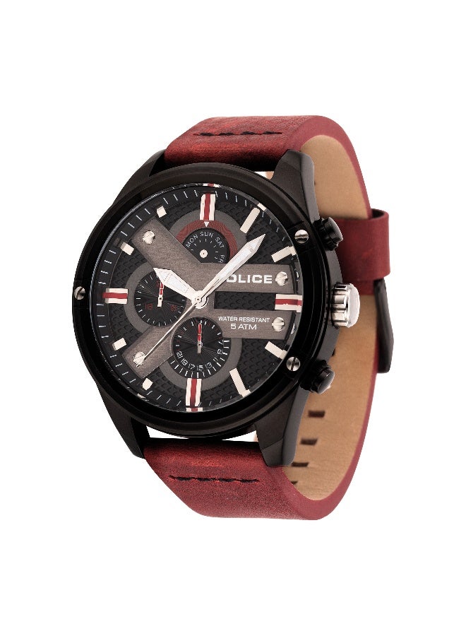 Men Houston Red Leather Strap Multifunction Watch for Men, 50mm