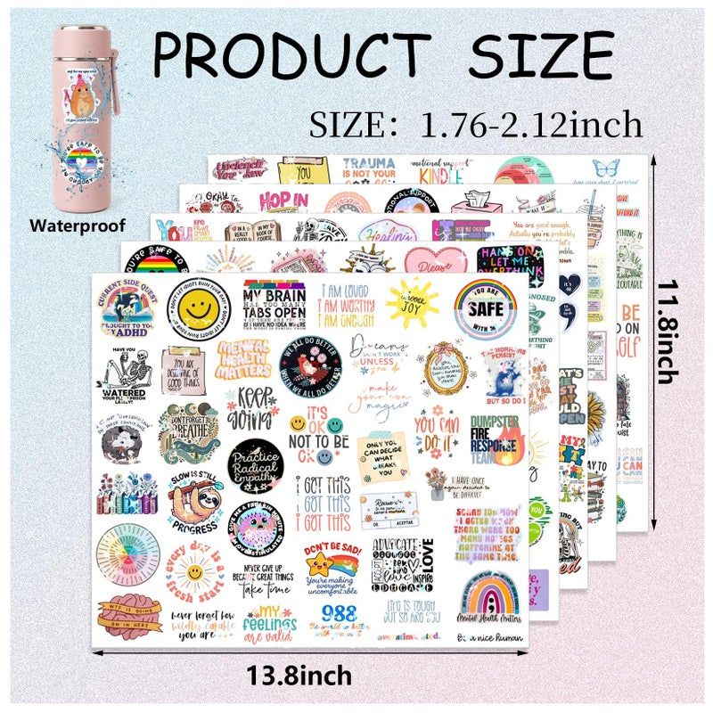 Yhliua 220Pcs Mental Health Stickers for Adults Holographic Psychology Stickers Gifts Mental Health Awareness Sticker Vinyl Positive Sticker for Water Bottle Journals Therapist Office Must Haves(mental220) - Image 4