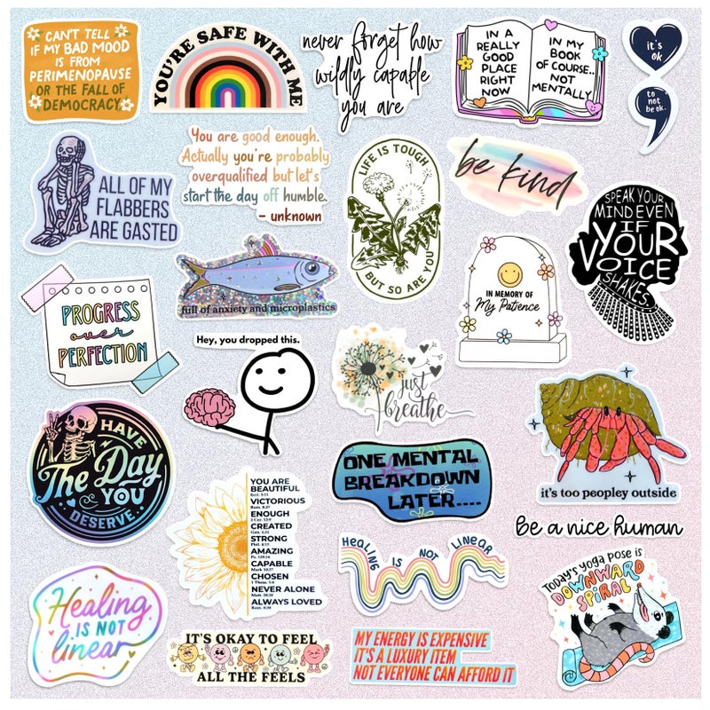 Yhliua 220Pcs Mental Health Stickers for Adults Holographic Psychology Stickers Gifts Mental Health Awareness Sticker Vinyl Positive Sticker for Water Bottle Journals Therapist Office Must Haves(mental220) - Image 5