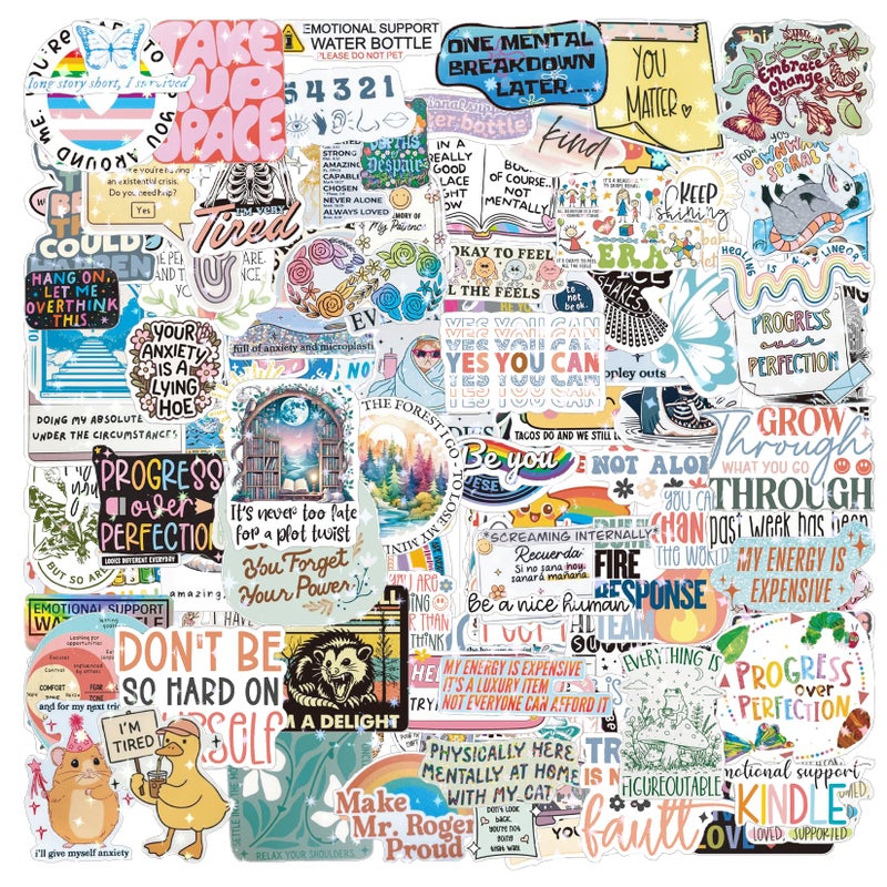 Yhliua 220Pcs Mental Health Stickers for Adults Holographic Psychology Stickers Gifts Mental Health Awareness Sticker Vinyl Positive Sticker for Water Bottle Journals Therapist Office Must Haves(mental220) - Image 1