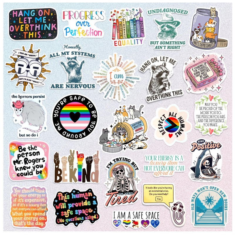 Yhliua 220Pcs Mental Health Stickers for Adults Holographic Psychology Stickers Gifts Mental Health Awareness Sticker Vinyl Positive Sticker for Water Bottle Journals Therapist Office Must Haves(mental220) - Image 2