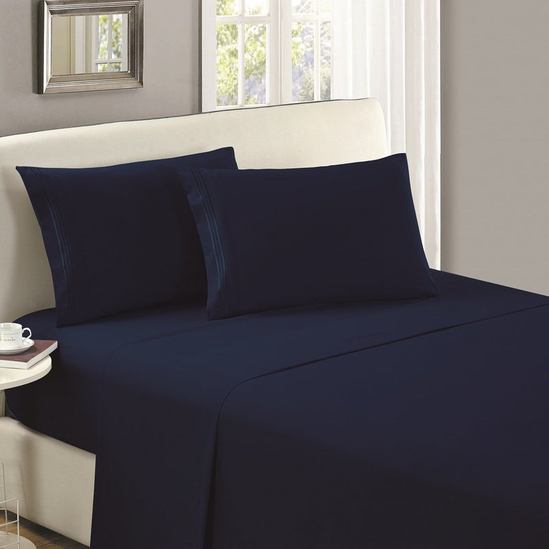 Mellanni Twin Flat Sheet Only - Iconic Collection Bedding Sheets - Hotel Luxury  Extra Soft  Cooling Top Sheet - Easy Care - Wrinkle  Fade  Stain Resistant - 1 PC (Twin  Navy Blue) - Image 2
