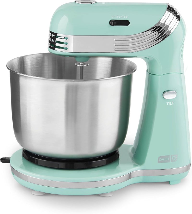 Dash Stand Mixer (Electric Mixer for Everyday Use): 6 Speed Stand Mixer with 3 Quart Stainless Steel Mixing Bowl, Dough Hooks & Mixer Beaters for Dressings, Frosting, Meringues & More - Aqua - Image 1
