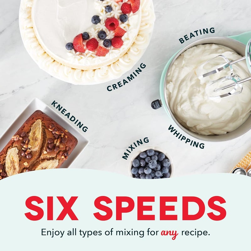 Dash Stand Mixer (Electric Mixer for Everyday Use): 6 Speed Stand Mixer with 3 Quart Stainless Steel Mixing Bowl, Dough Hooks & Mixer Beaters for Dressings, Frosting, Meringues & More - Aqua - Image 3