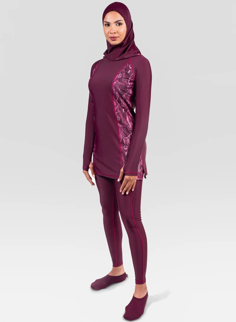 COEGA SUNWEAR COEGA Modest 3pc Swim Set Slim with Tights Ladies SzUK8 - Maroon Marble
