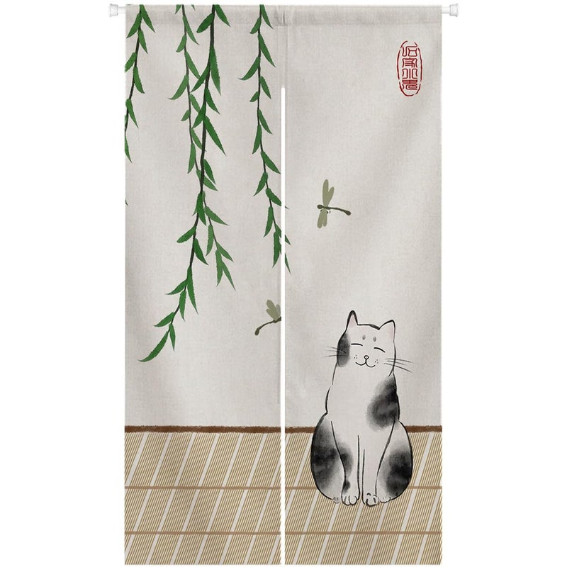 Ofat Home اليابانية Man Man Cat المرسومة يابانية نورن اليابانية ستارة الستار القصيرة البرية 85x150cm دعم الخدمات المخصصة - Image 1