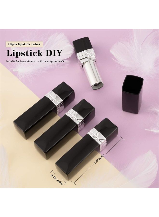 Allwon 10Pcs Black Empty Lipstick Tubes DIY Lip Balm Container (Rectangle Tube) - Image 2