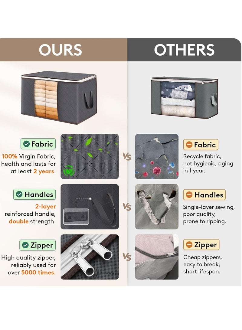 Loquat 90L Large Storage Bags, Closet Organizers and Storage, Clothes Storage Bins with Lids, Foldable Storage Containers with Reinforced Handles for Clothing, Blanket, Bedding, Comforter 3 Pack Gray - Image 3