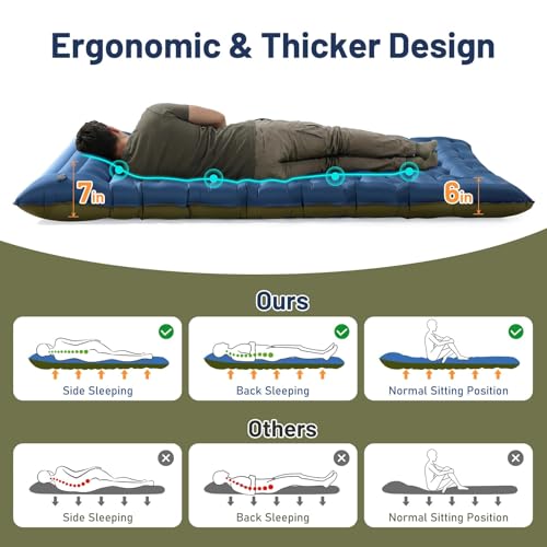 KASBAH Double Inflatable Camping Sleeping Pad,Thick 6 inch 2 Person Ultralight Sleeping Mat with Built-in Foot Pump and Pillow,Camping Essentials for Hiking,Backpacking,Traveling, Tent - Image 4