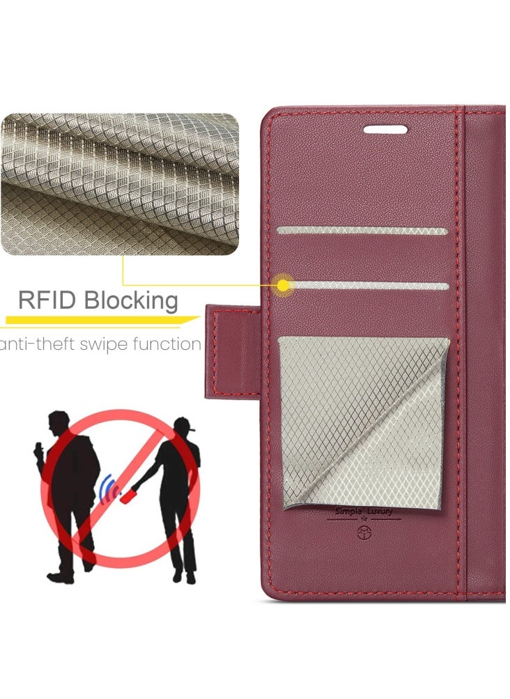 CaseMe - Flip Wallet Case For Huawei Mate 60 Pro [RFID Blocking] PU Leather Wallet Flip Folio Case with Card Holder Kickstand Shockproof Phone Cover (Red) - Image 1