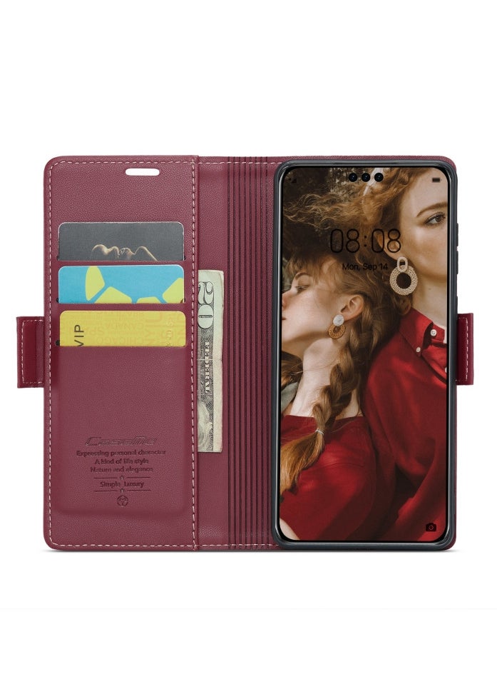 CaseMe - Flip Wallet Case For Huawei Mate 60 Pro [RFID Blocking] PU Leather Wallet Flip Folio Case with Card Holder Kickstand Shockproof Phone Cover (Red) - Image 1