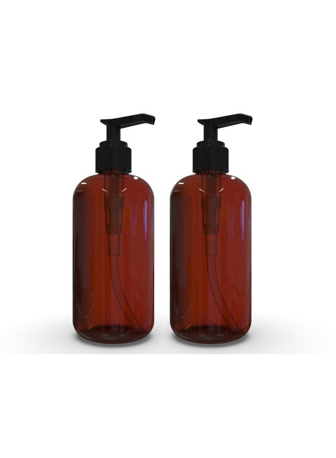 BRIGHTFROM Plastic Bottles With Pump Dispenser, 8 Oz Empty, Bpa Free Refillable Containers For Body Wash, Moisturizer, Face Cream, Liquid Soap - Amber/Black - 2 Pack - Image 1