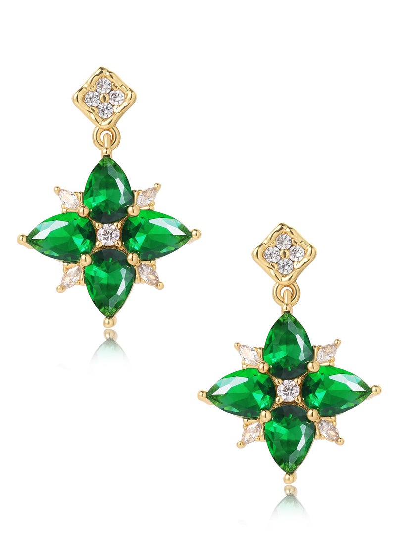 QUAINT Luxury Green Zircon Flower-Shaped Earrings - Image 1