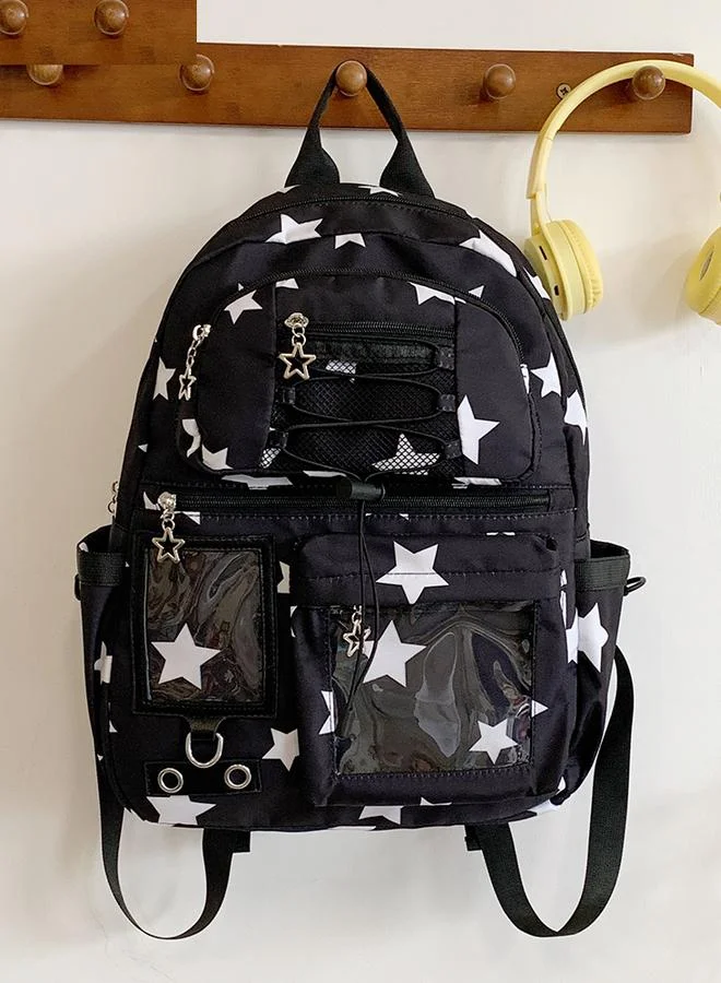 Take Two Star Print Nylon Backpack with Clear Pockets