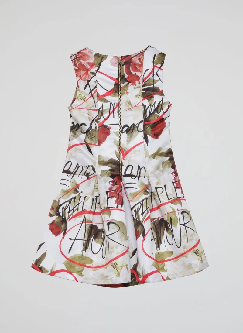 PHILIPP PLEIN White Floral Pleated Mini Dress (Kids)