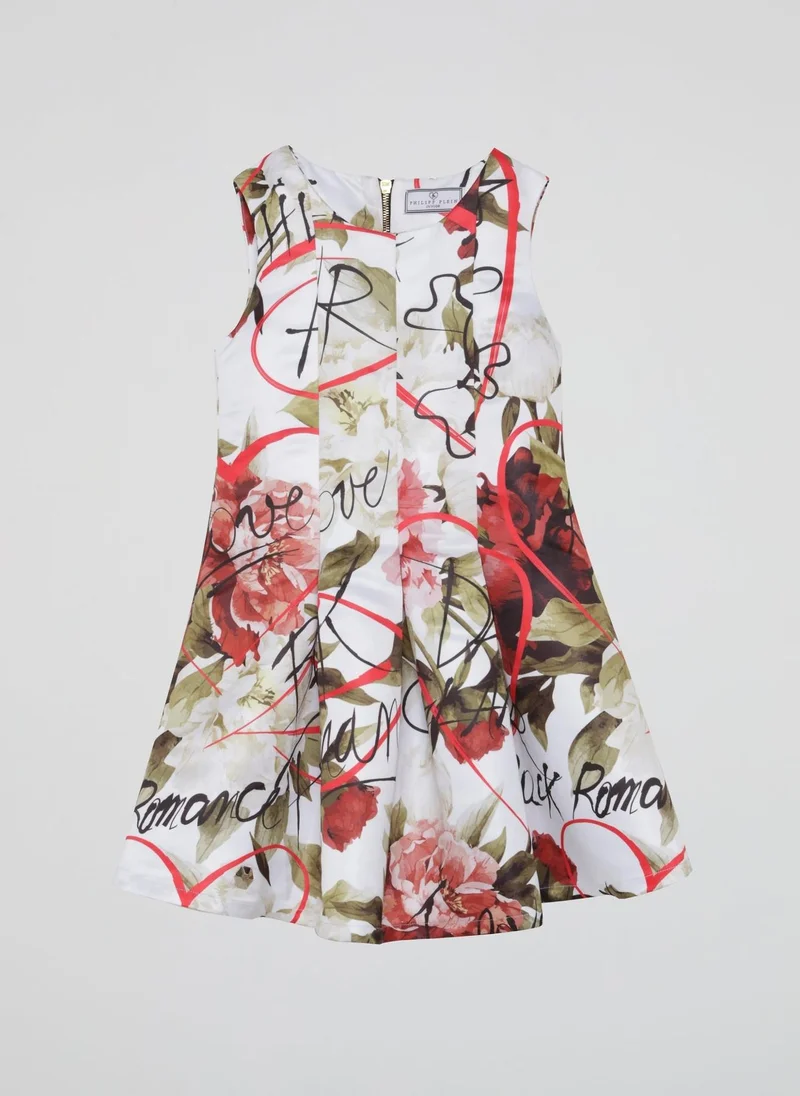 PHILIPP PLEIN White Floral Pleated Mini Dress (Kids)