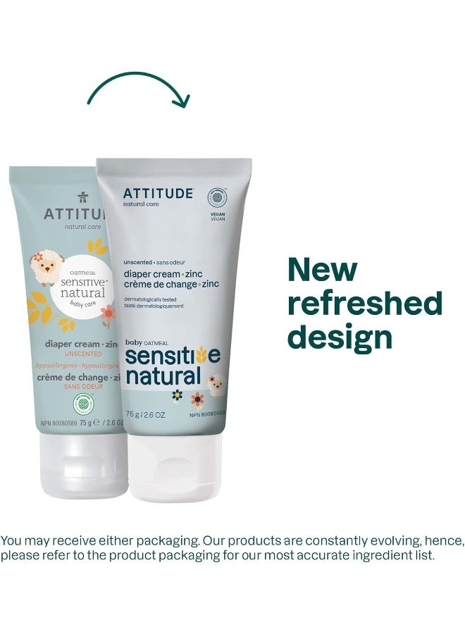 Attitude ATTITUDE Diaper Cream with Zinc & Oatmeal for Baby with Sensitive Skin, Unscented, Plant & Mineral-Based, Dermatologically Tested Vegan and Cruelty-Free, 2.6 Oz  - Image 2