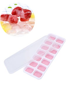 Durable Food-Grade Safety Ice Cubes Trays with Lid, Reusable Silicone 14-Ice Cube Molds with Spill-Resistant Removable Lid for Any Drink & DIY (Pink)