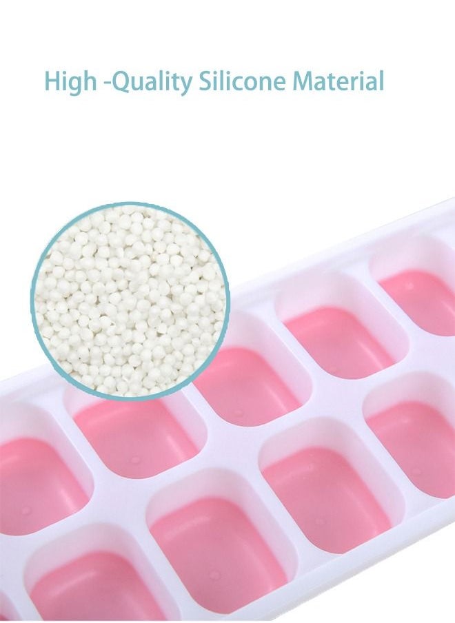 Ant - Durable Food-Grade Safety Ice Cubes Trays with Lid, Reusable Silicone 14-Ice Cube Molds with Spill-Resistant Removable Lid for Any Drink & DIY (Pink) - Image 1