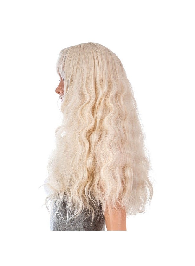 SWACC 26-Inch Women Long Wave Curly Synthetic Hair Full Wig with Wig Cap (Platinum Blonde) - Image 5