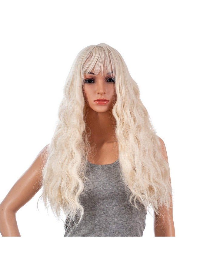 SWACC 26-Inch Women Long Wave Curly Synthetic Hair Full Wig with Wig Cap (Platinum Blonde) - Image 1