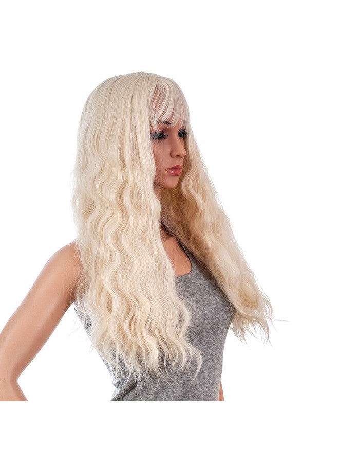 SWACC 26-Inch Women Long Wave Curly Synthetic Hair Full Wig with Wig Cap (Platinum Blonde) - Image 2