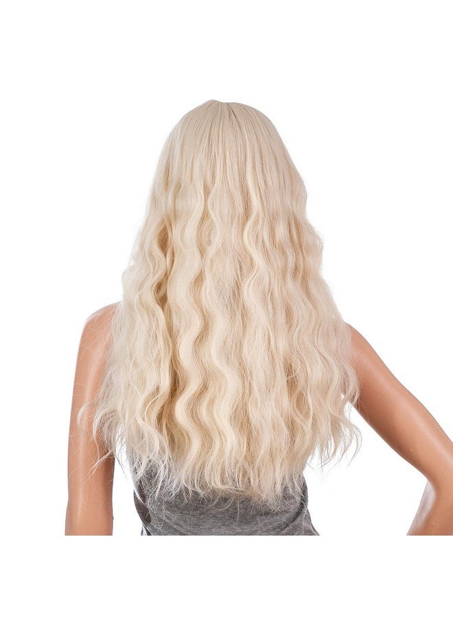 SWACC 26-Inch Women Long Wave Curly Synthetic Hair Full Wig with Wig Cap (Platinum Blonde) - Image 4