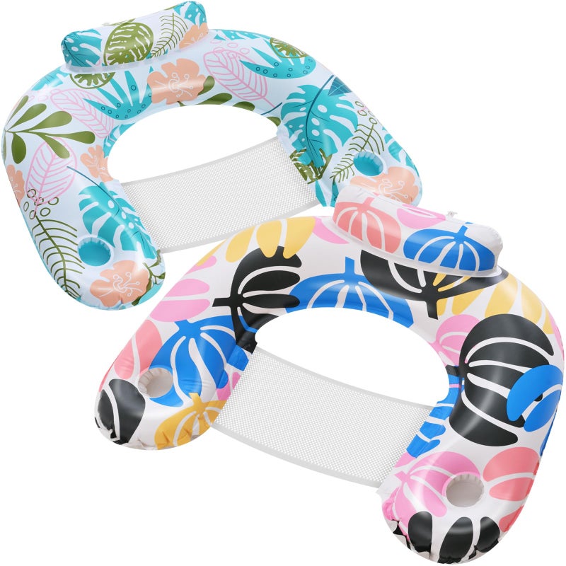 ANNILã€2 Packã€‘ Adult Inflatable Pool Floats Chair, Water Leisure Inflatable Floating Chair,Drink Holder, Ergonomic Headrest,Pool Floaties for Adults Swimming Pool Party, Summer Water Fun - Image 1