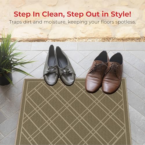 SlipToGrip Universal Door Mat, Plaid Design - Khaki, 42 x 35 - Anti Slip, Durable and Washable, Outdoor and Indoor Floor Welcome Mat - Front Door, Dust Absorbent - Image 4