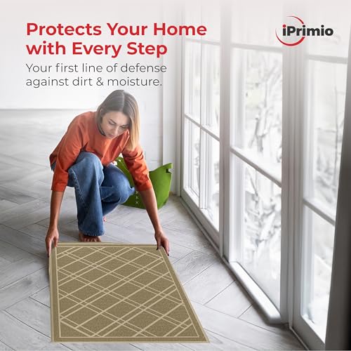 SlipToGrip Universal Door Mat, Plaid Design - Khaki, 42 x 35 - Anti Slip, Durable and Washable, Outdoor and Indoor Floor Welcome Mat - Front Door, Dust Absorbent - Image 2