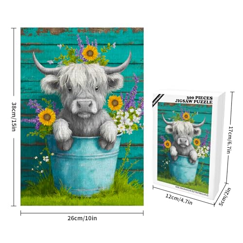 Artinhand Great Jigsaw Puzzles for Adults 300 Pieces Farmhouse Highland Cow with Flowers Puzzles for Adults Toys Gift Family Decoration Kids Puzzle - Image 5