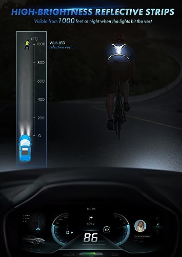 Fokia Kunbio LED Reflective Running Vest GearLight Up Vest Runners Night Walking USB RechargeableUp to 11hrs Light with Adjustable WaistShoulder for Women Men Kids Black - Image 3