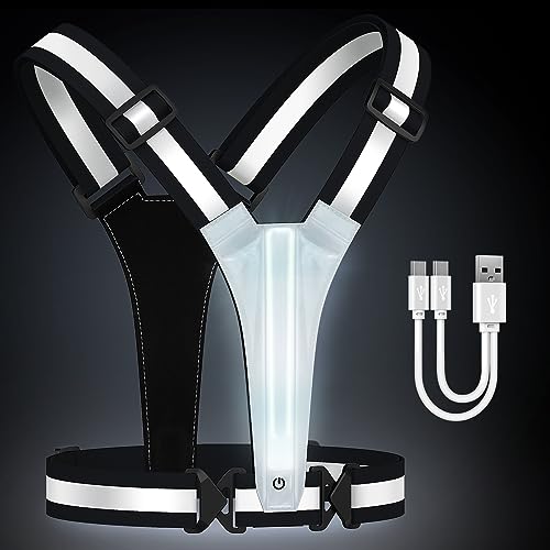 Fokia Kunbio LED Reflective Running Vest GearLight Up Vest Runners Night Walking USB RechargeableUp to 11hrs Light with Adjustable WaistShoulder for Women Men Kids Black - Image 1
