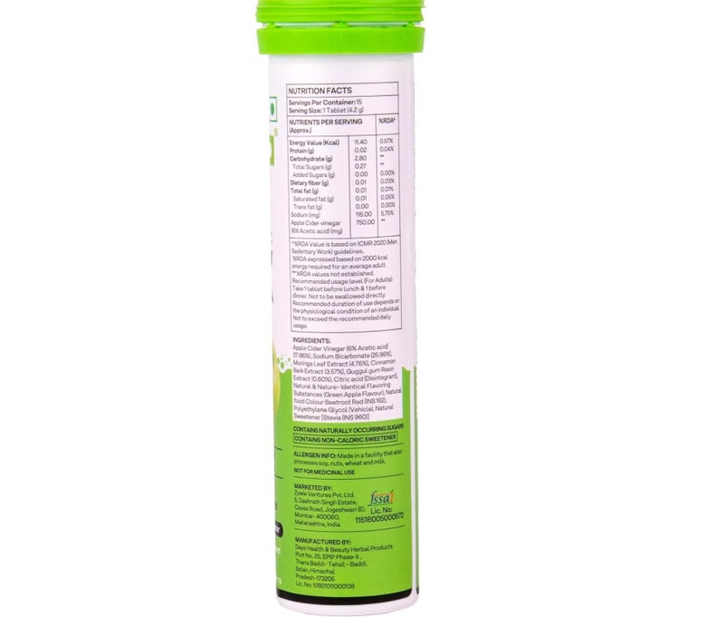 OZiva ACV Moringa | Control Cravings I Apple Cider Vinegar, Cinnamon, Guggul I No Maltodextrin & No Added Sugar I 15 Effervescent Tablets - Lemon Masala, Pack of 6 (90 Tablets) - Image 5
