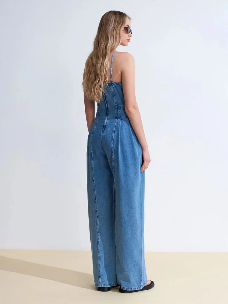 ديلفين Dilvin Wide-Leg Denim Jumpsuit