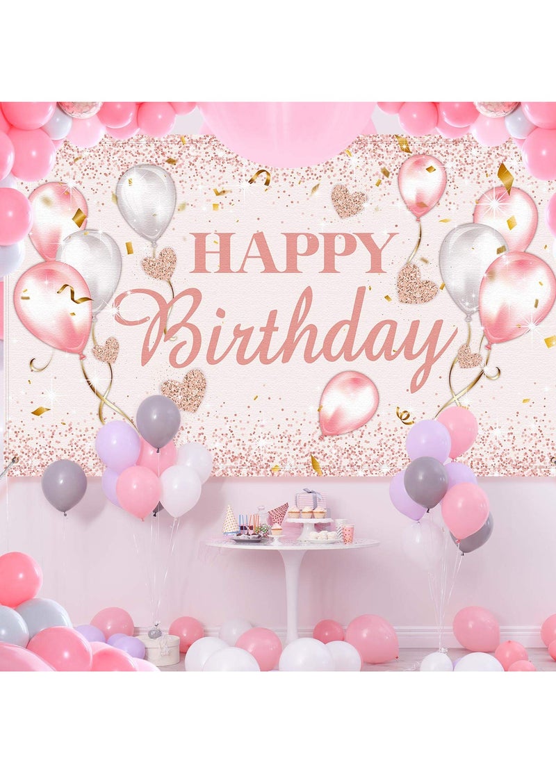 Zikra Happy Birthday Banner, 72 X 44 Inch Party Decorations Supplies Birthday Party Backdrop for Women and Girls Boys, Happy Birthday Sign Decorations, Sweet Photography Background Photo Booth - Image 4
