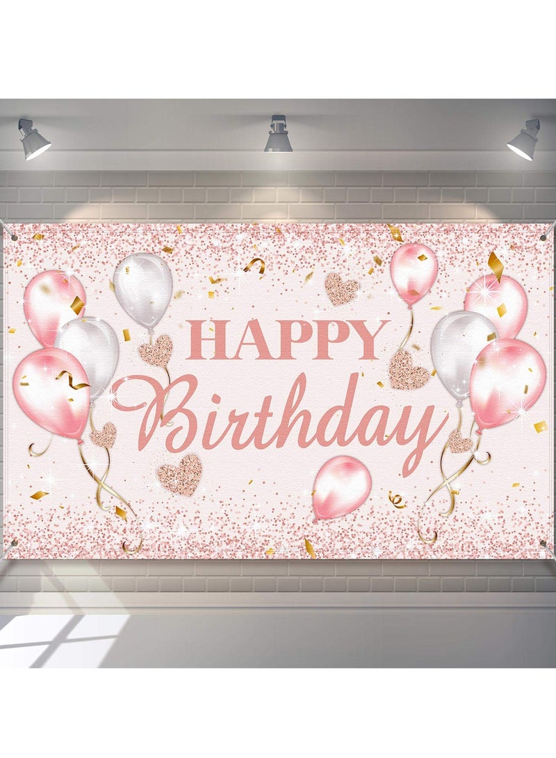 Zikra Happy Birthday Banner, 72 X 44 Inch Party Decorations Supplies Birthday Party Backdrop for Women and Girls Boys, Happy Birthday Sign Decorations, Sweet Photography Background Photo Booth - Image 1