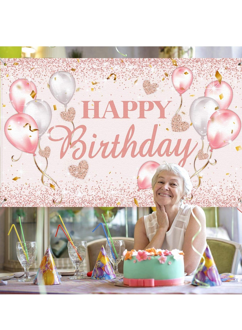 Zikra Happy Birthday Banner, 72 X 44 Inch Party Decorations Supplies Birthday Party Backdrop for Women and Girls Boys, Happy Birthday Sign Decorations, Sweet Photography Background Photo Booth - Image 5